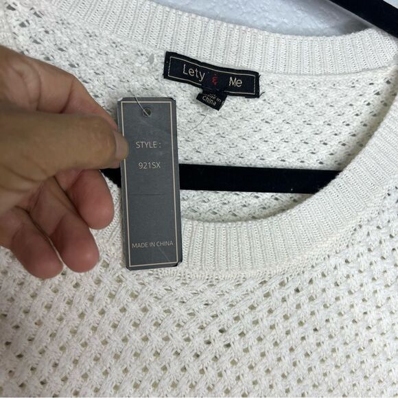 New! Lety & Me Josey Elbow Patch Crew Neck Knit White Women’s Sweaters Sz XL - Picture 11 of 11